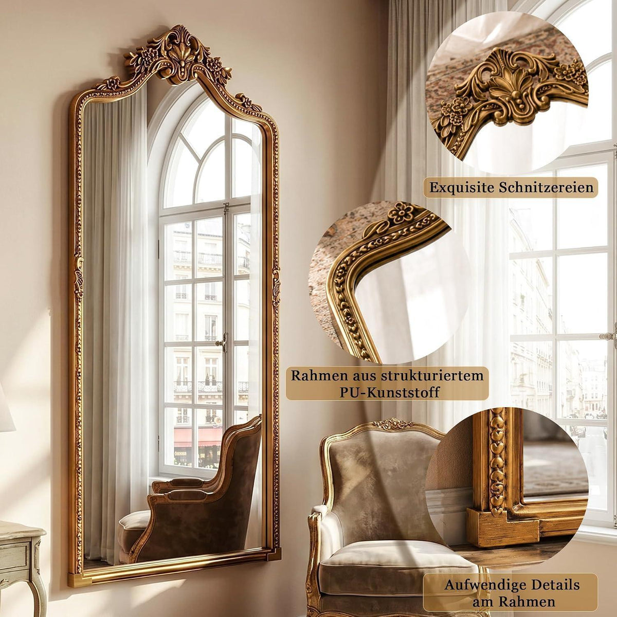Großer Standspiegel Retro Gold 180x80 cm – Ganzkörperspiegel