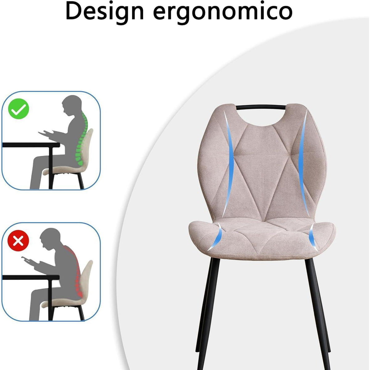 Gepolsterte Esszimmerstühle im skandinavischen Stil, Beige (8er-Set)