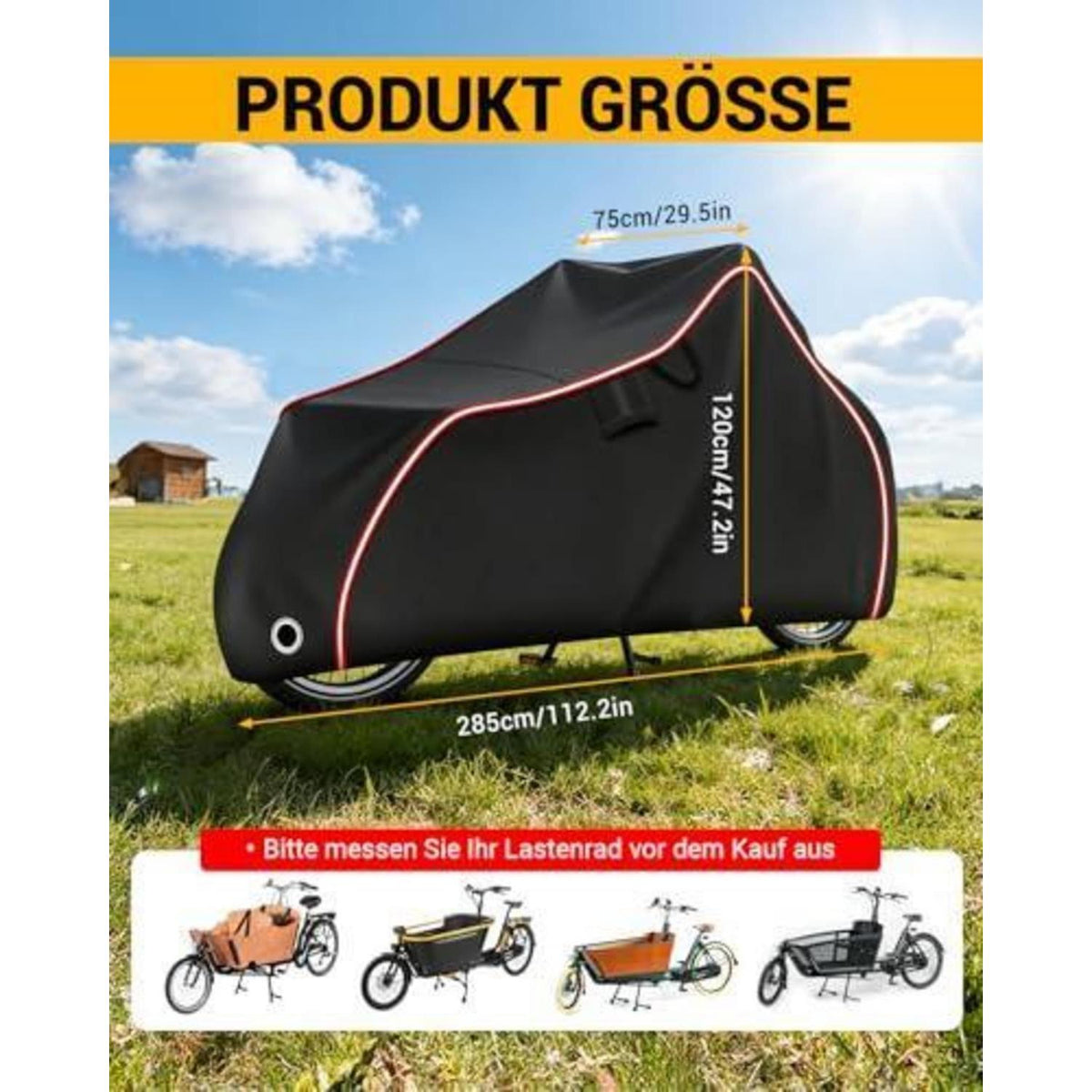 Wasserdichte Lastenrad Abdeckung 285x75x120cm