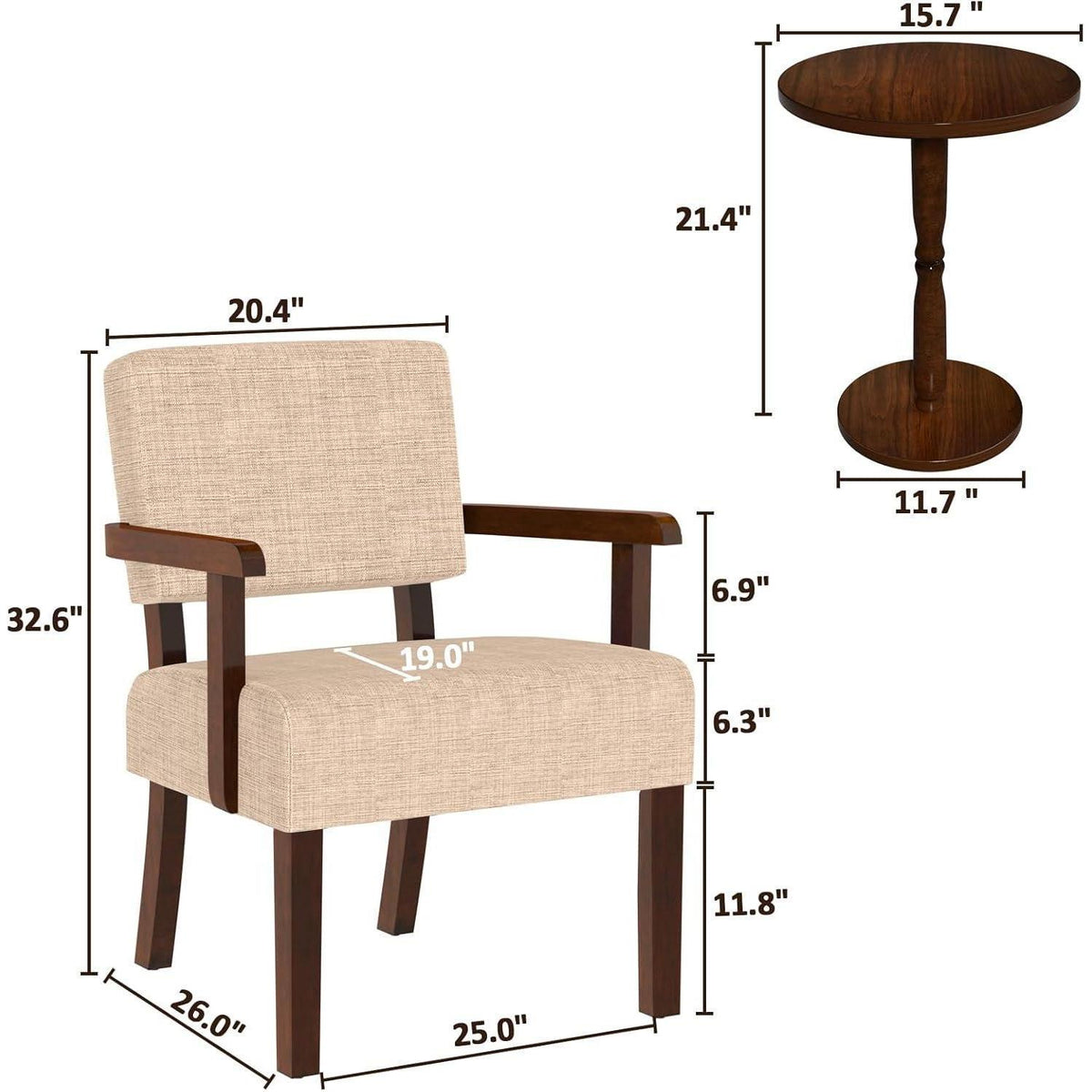 Loungesessel Set 2 Sessel & 1 Tisch – Beige Leinen, Komfort & Stil