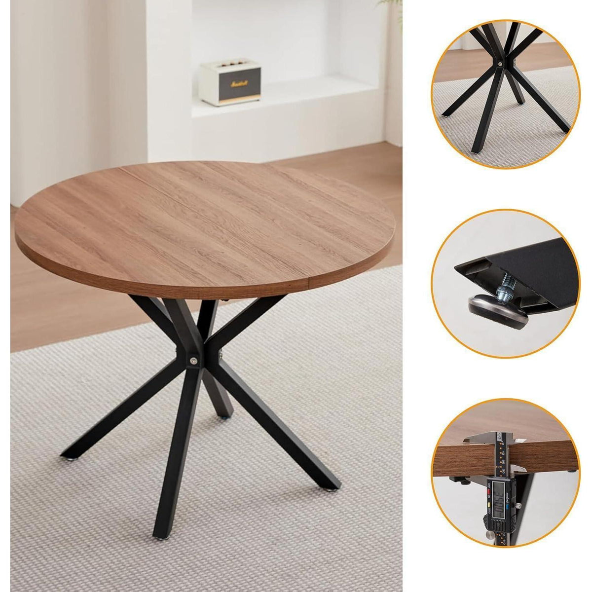 Rundes Esszimmer-Set Dunkelgrau | Esstisch + 4 Stühle