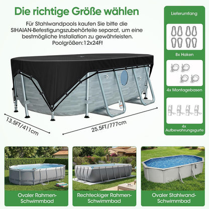 Poolabdeckung Rechteckig 732x366 cm mit 4-Punkt-Verriegelung