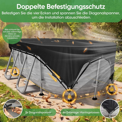 Poolabdeckung Rechteckig 732x366 cm mit 4-Punkt-Verriegelung