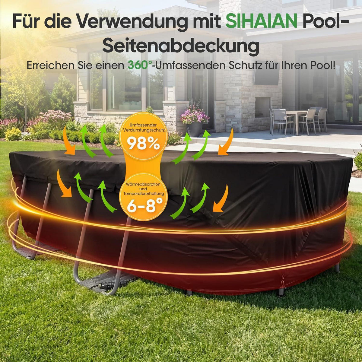 Poolabdeckung Rechteckig 732x366 cm mit 4-Punkt-Verriegelung