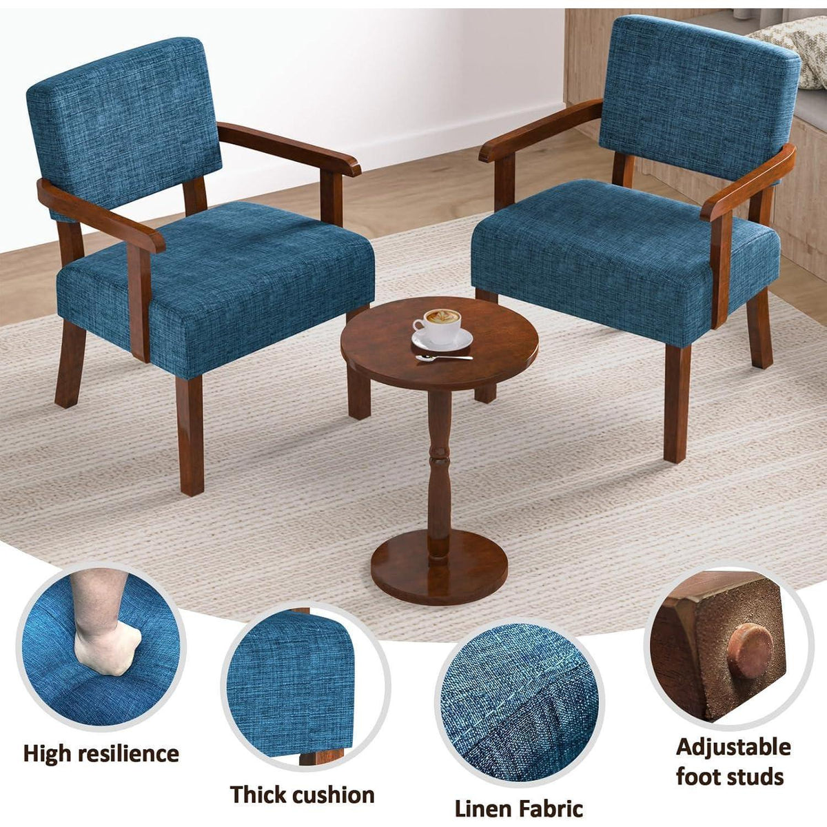 Loungesessel Set 2 Sessel & 1 Tisch, Blau, Bequem & Modern