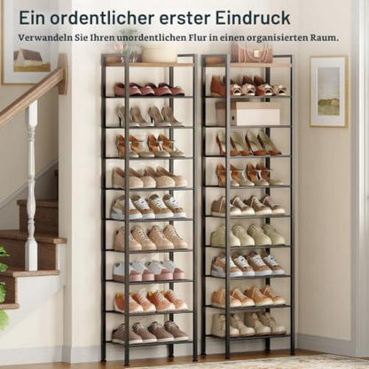 Schuhregal 10 Ablagen – Schmaler Schuhschrank Vintagebraun