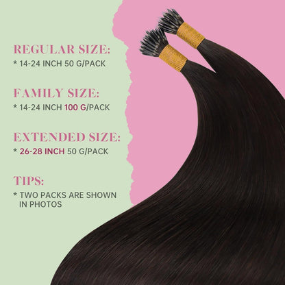 Dunkelbraune Nano Ring Extensions Echthaar 65cm
