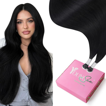 Echthaar Nano Ring Extensions Schwarz - 65cm Volumen & Länge