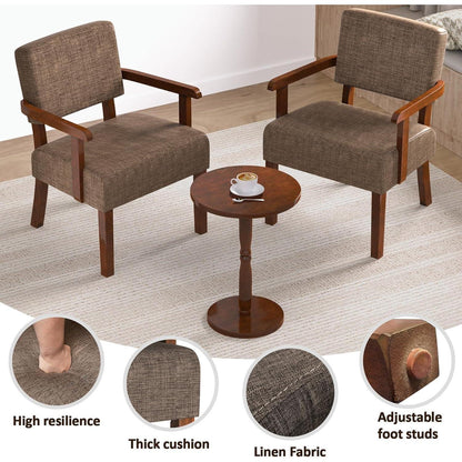 Loungesessel Set 2 Sessel & 1 Tisch, Braun, Bequemes Leinen Design