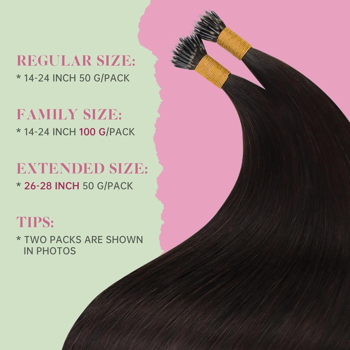 Echthaar Nano Ring Extensions Braun 70cm