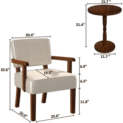 Retro Loungesessel Beige mit Fußhocker & weichem Sitz in Lederoptik