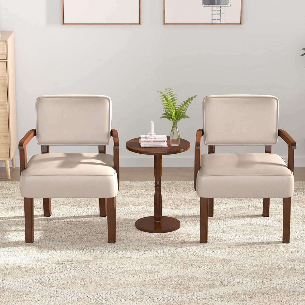 Retro Loungesessel Beige mit Fußhocker & weichem Sitz in Lederoptik