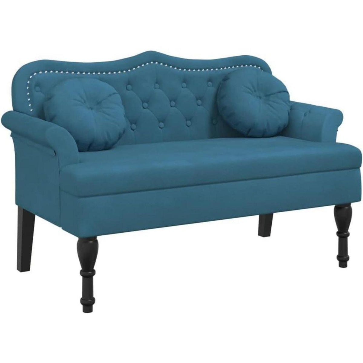 Sitzbank 2-Sitzer mit Kissen, Samtoptik Blau – Modernes Polstersofa