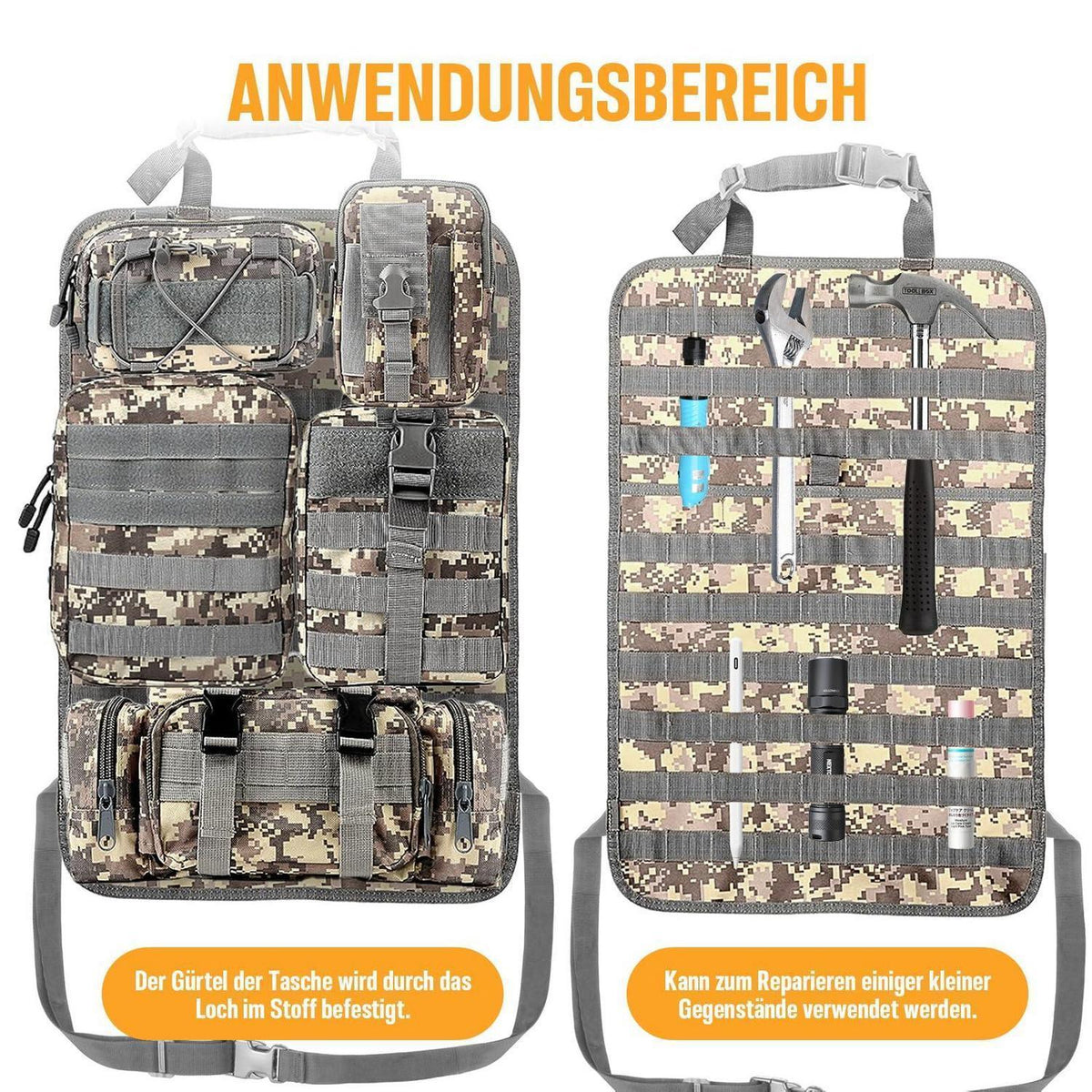 Taktischer Autositz-Organizer mit Molle-Taschen (5x abnehmbar)