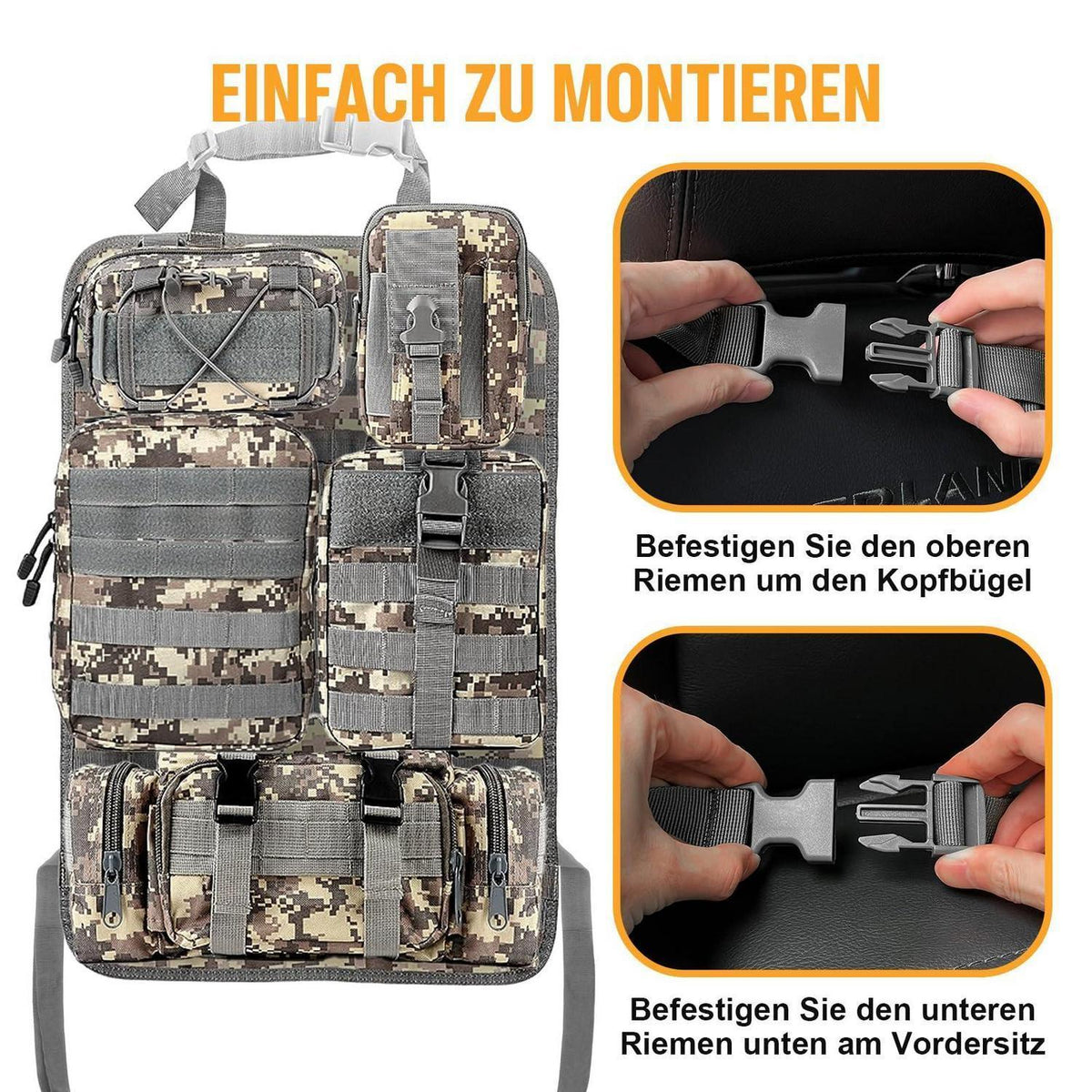 Taktischer Autositz-Organizer mit Molle-Taschen (5x abnehmbar)