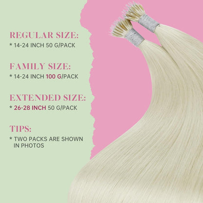 Echthaar Nano Ring Extensions Platinblond 65cm Gerade