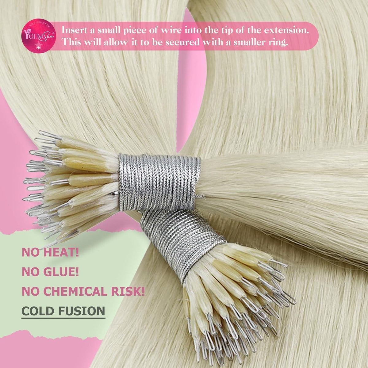 Echthaar Nano Ring Extensions Platinblond 65cm Gerade