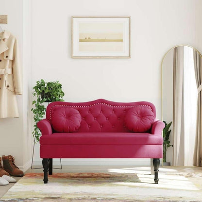Sitzbank 2-Sitzer mit Kissen, Weinrot, Samtoptik & Modernes Design