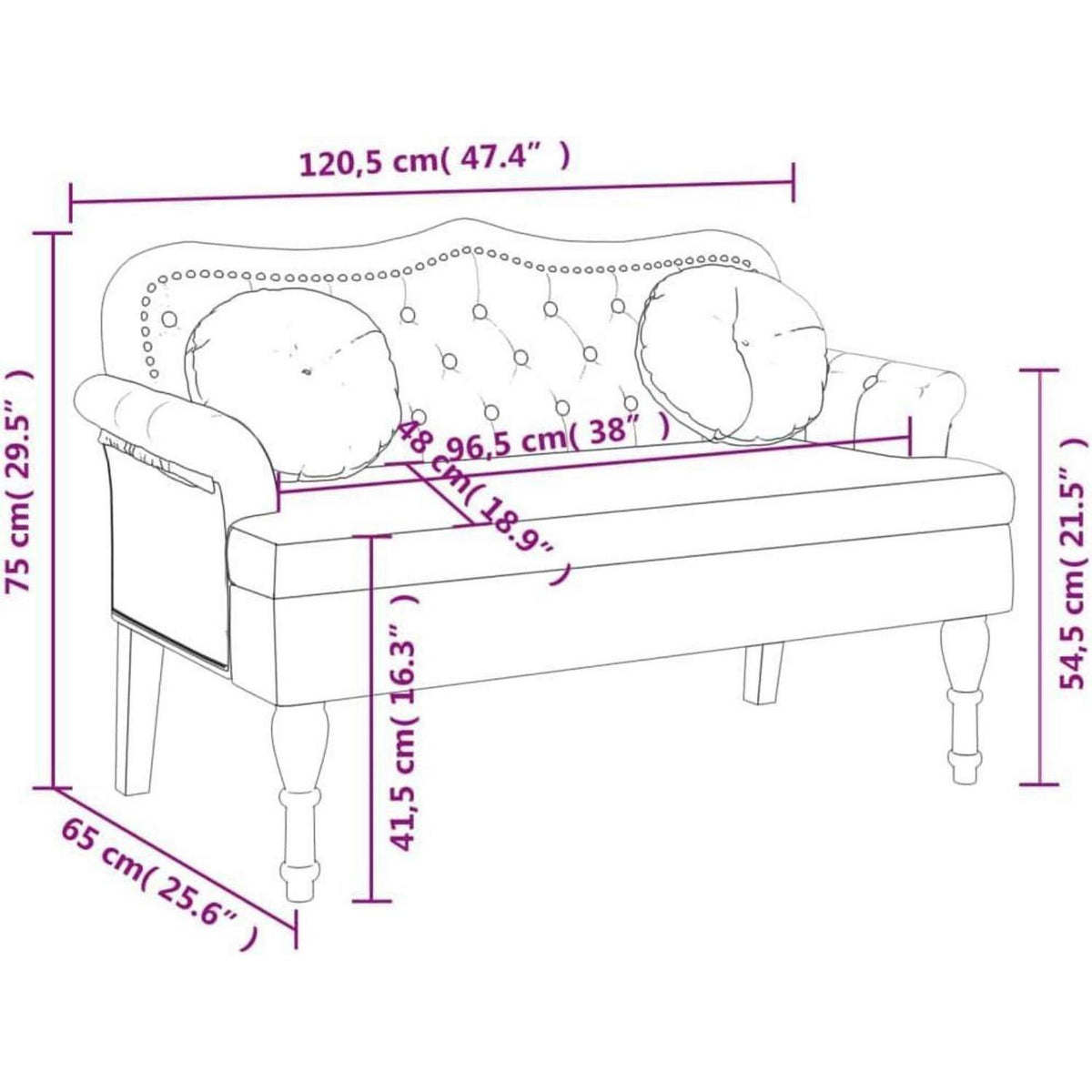 Sitzbank 2-Sitzer mit Kissen, Rosa Samtsofa für Wohnzimmer
