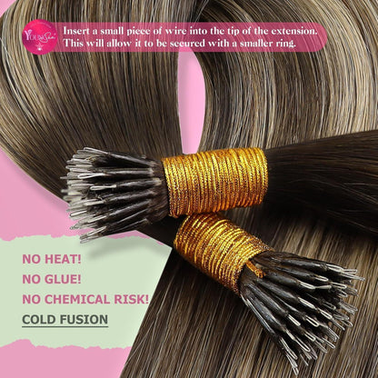 Nano Ring Extensions Braun Ombre Blond Echthaar 40cm