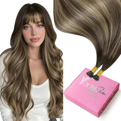 Nano Ring Extensions Braun Ombre Blond Echthaar 60cm