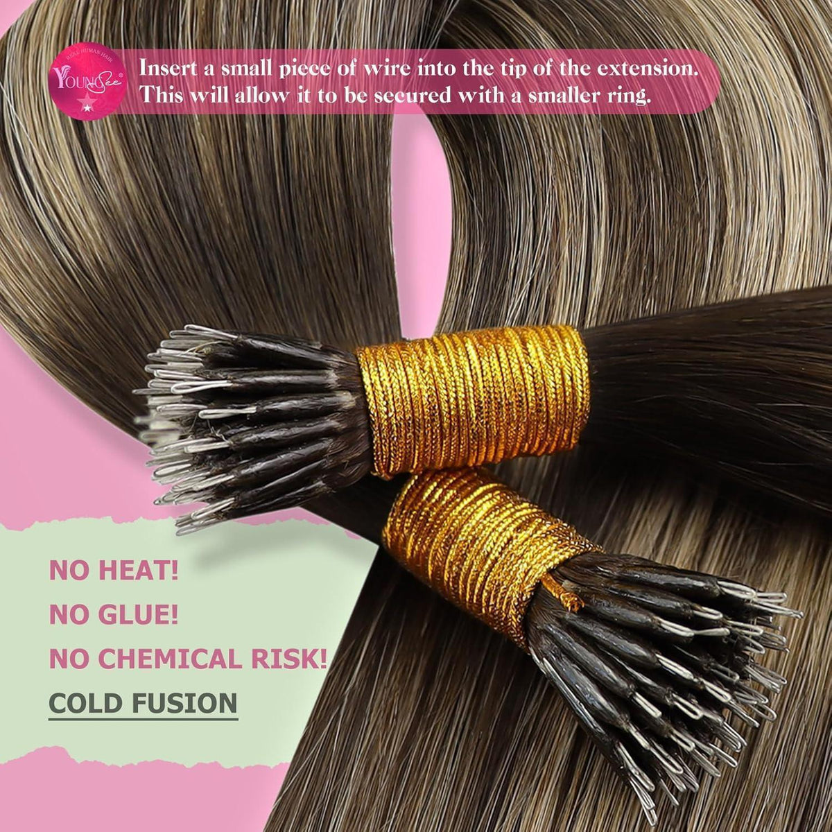 Nano Ring Extensions Braun Ombre Blond Echthaar 35cm