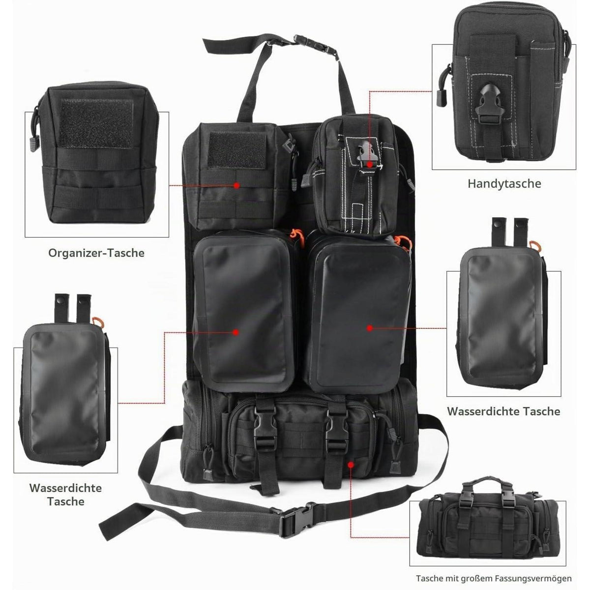 Taktischer Autositz-Organizer mit Molle-Taschen für Fahrzeuge