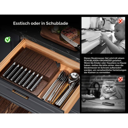8-teiliges Steakmesser-Set aus Damaststahl mit Organizer