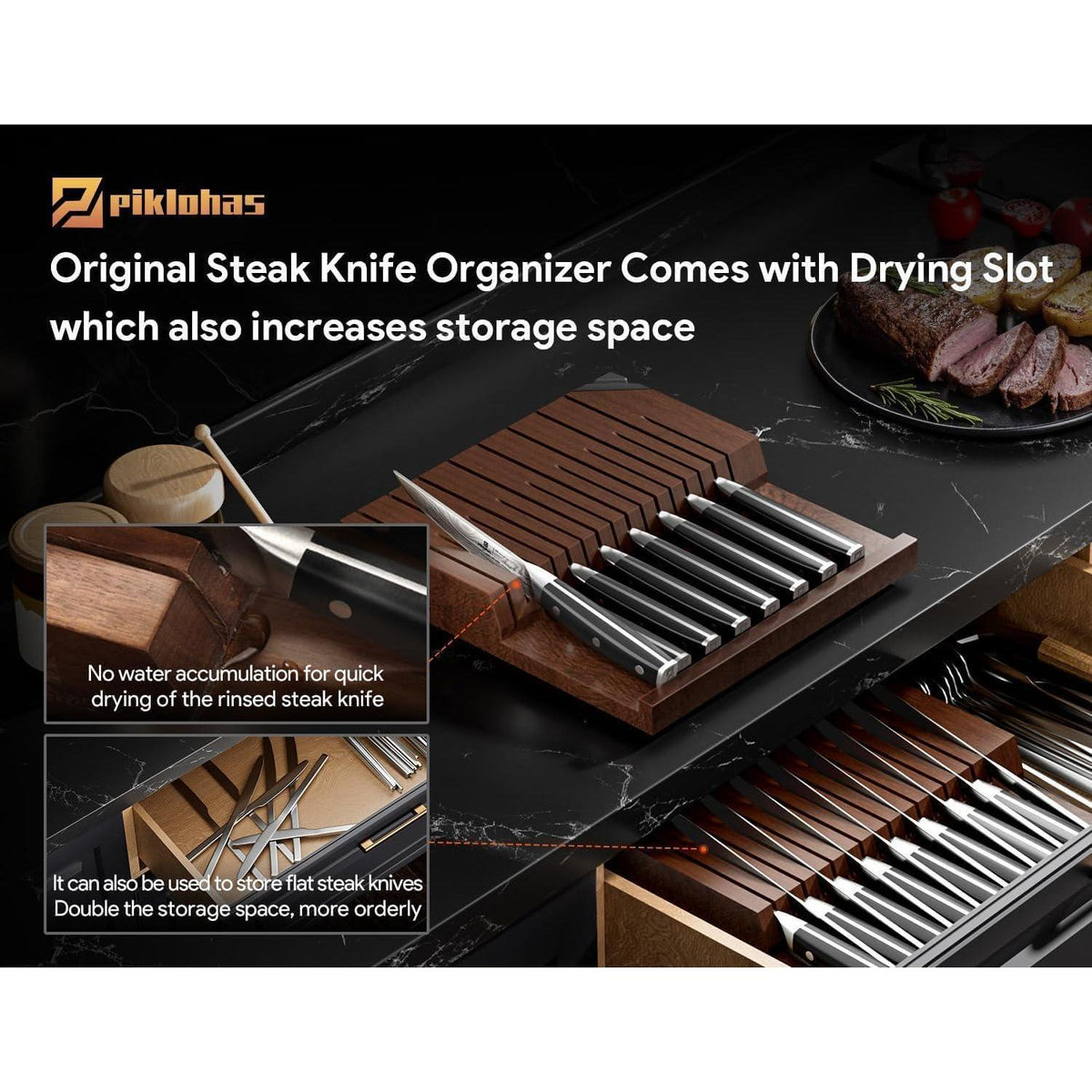 8-teiliges Steakmesser-Set aus Damaststahl mit Organizer