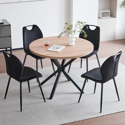 Rundes Esszimmer-Set 100cm mit 4 modernen Leinenstühlen