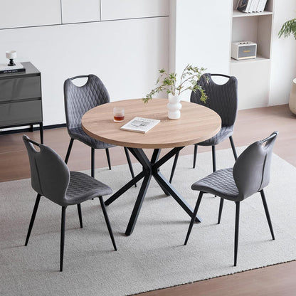 Rundes Esszimmer-Set 100cm | Tisch + 4 Moderne Leinenstühle