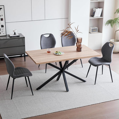 Esszimmer-Set 140cm Quadratisch mit 4 Leinenstühlen Grau