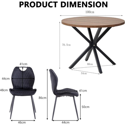 Rundes Esszimmer-Set Dunkle Holzmaserung & Schwarz