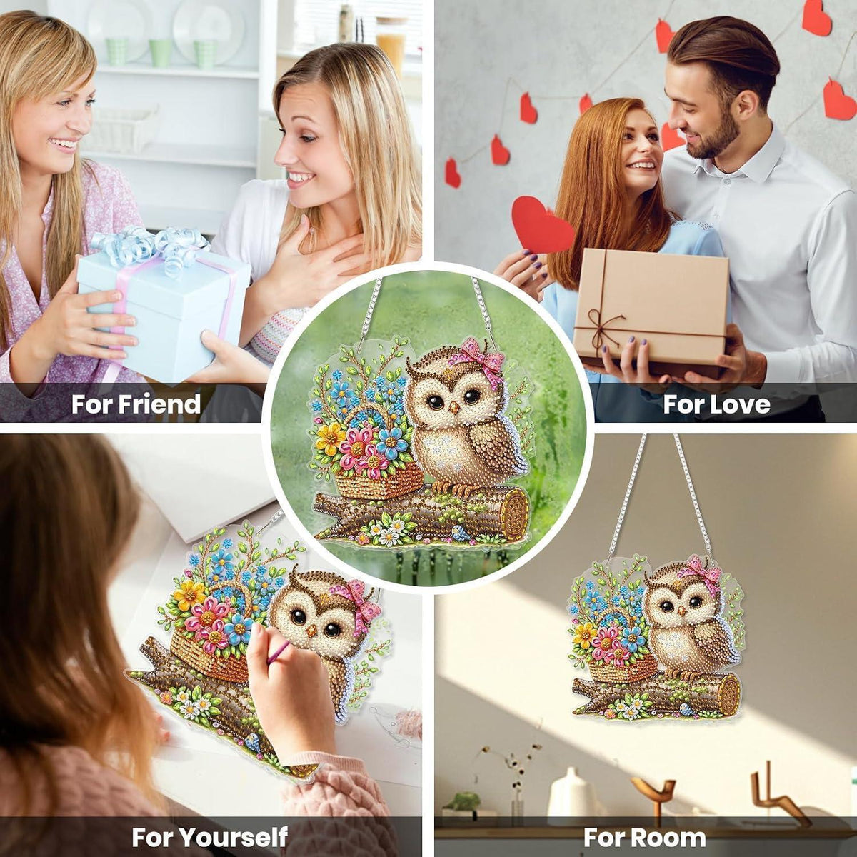 Diamant Painting Anhänger Vogel Blume – DIY Fensterbild Set