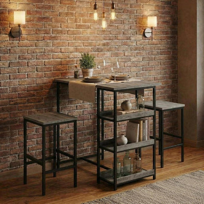 Grauer Bartisch-Set mit Hockern & Stauraum