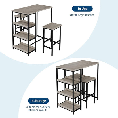 Grauer Bartisch-Set mit Hockern & Stauraum