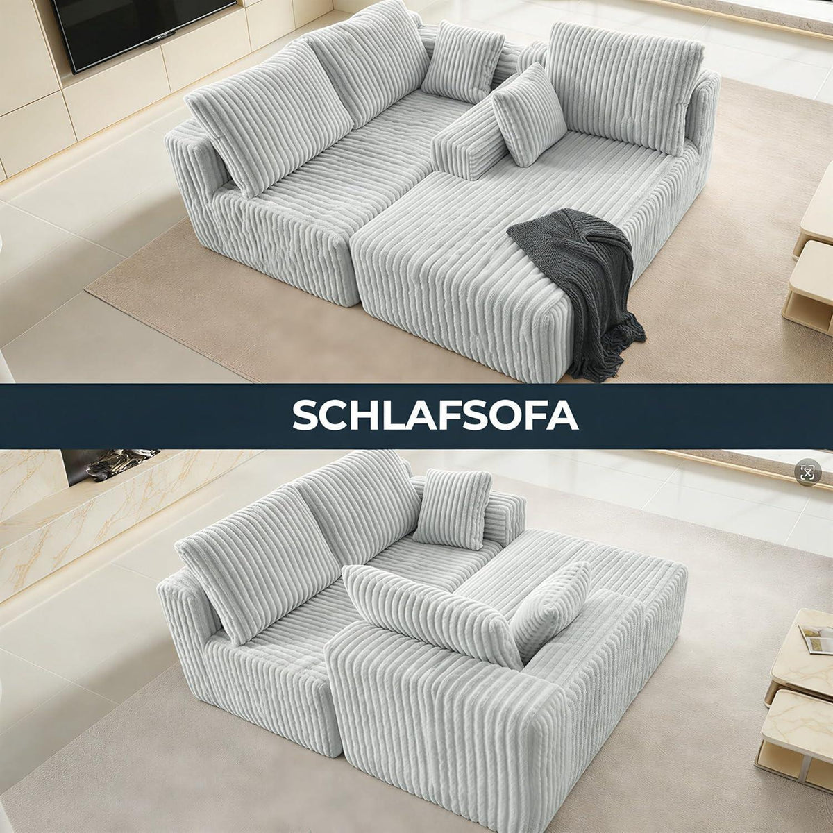 Cloud Ecksofa 105" modular, hellgrau mit Chaiselongue