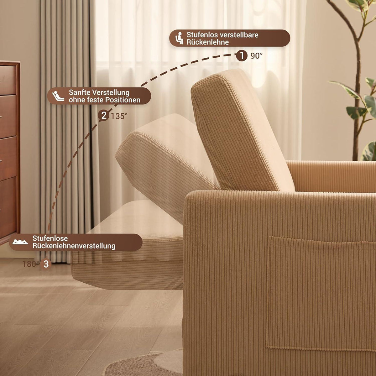Schlafsofa 2-Sitzer Cordstoff – Ausziehbbares Bett mit Verstelllehne