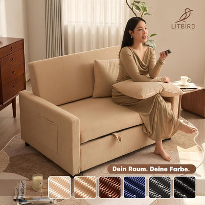 Schlafsofa 2-Sitzer Cordstoff – Ausziehbbares Bett mit Verstelllehne