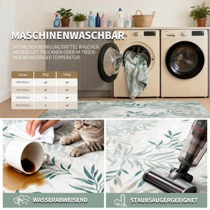 Großer Grün Wohnzimmer Teppich 200x300 cm – Waschbar & Rutschfest