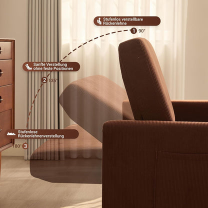 Schlafsofa 2-Sitzer Cordstoff, Ausziehbar & Verstellbar Braun