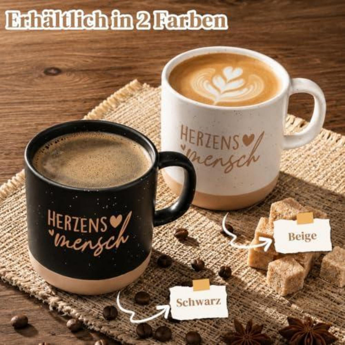 Herzensmensch Tasse - Geschenk für Freundin mit Spruch, 360ml Schwarz