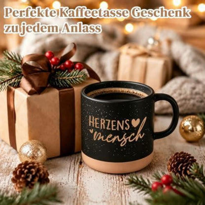 Herzensmensch Tasse - Geschenk für Freundin mit Spruch, 360ml Schwarz