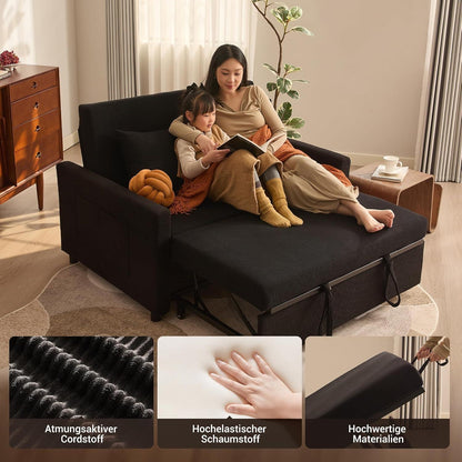 Schlafsofa 2-Sitzer Cordstoff – Ausziehbares Bett mit Verstelllehne