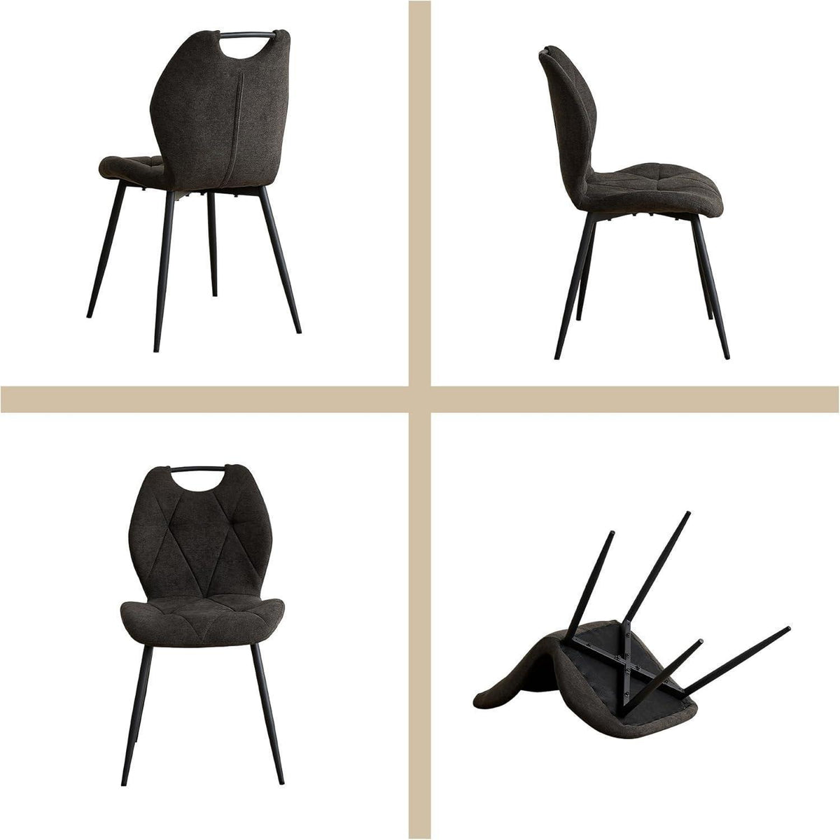 Rundes Esszimmer-Set mit 4 Leinenstühlen – Hellgelb & Schwarz