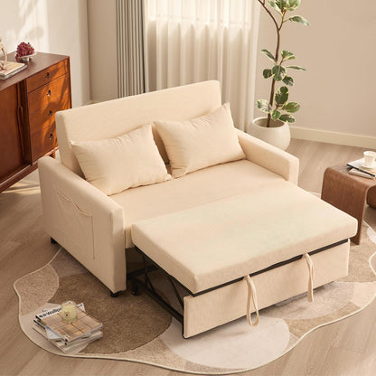 Schlafsofa 2-Sitzer Cordstoff, Ausziehbar & Verstellbar, Beige