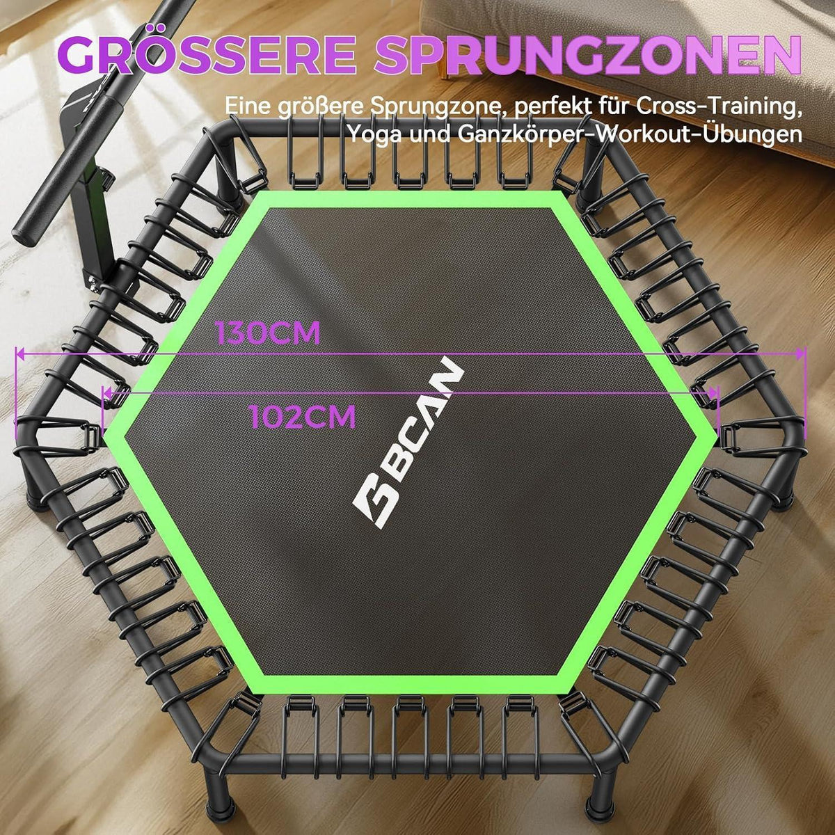 Fitness Trampolin Indoor mit verstellbarem Griff & Gummiseilen