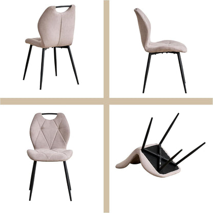 Rundes Esszimmer-Set mit 4 Leinenstühlen – Hellgelb & Beige