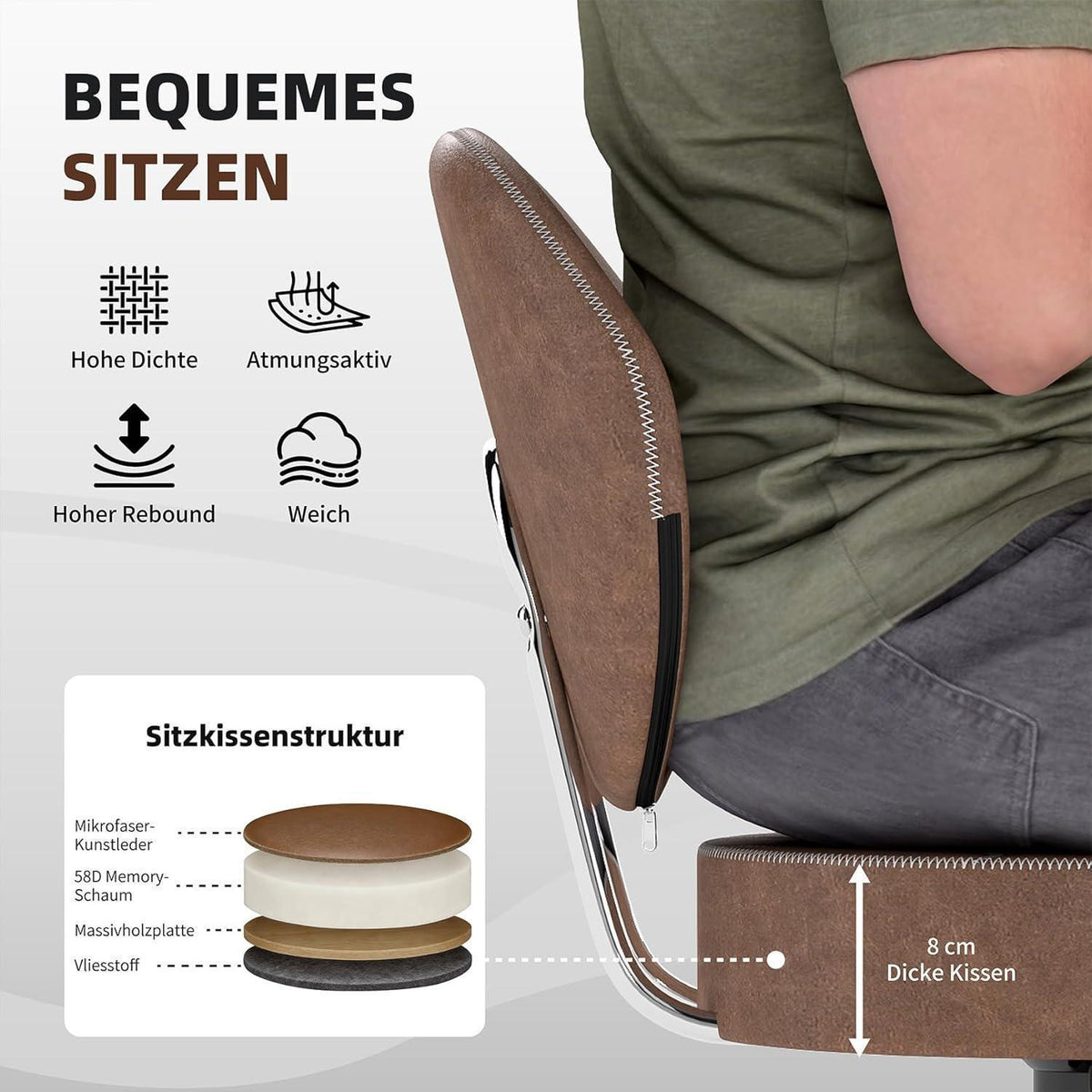 Höhenverstellbarer Barhocker 3er-Set Braun in Lederoptik