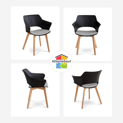 Nordisches Esstisch Set mit 4 gepolsterten Stühlen (Marmor-BK + Schwarz)